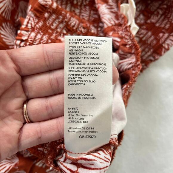 Anthropologie Maeve Printed Wide Leg Pull On Sea Shell Red Orange Pants, Large - Picture 13 of 13